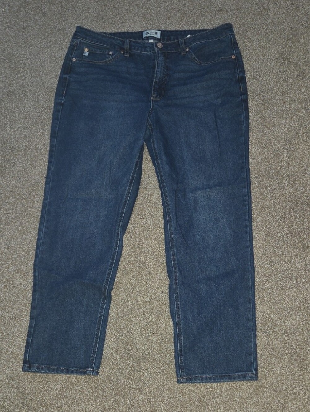 Seven7 Womens  Blue Denim Jeans with Tan Leather Patch